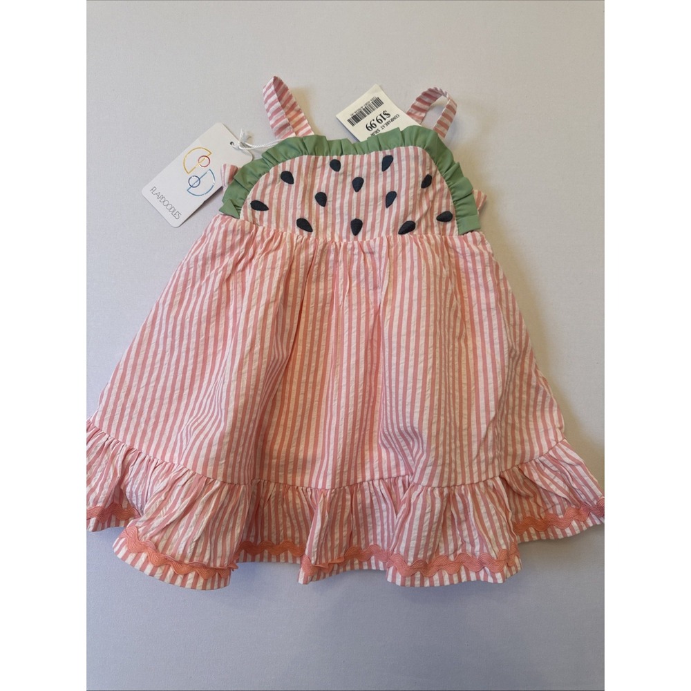 Flapdoodles baby dress w/ watermelon seed appliqué